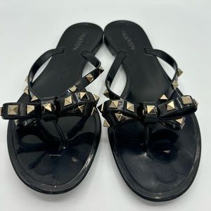 AUTHENTIC Valentino Rockstud PVC Flat Thong Sandals - BLACK - Sz41